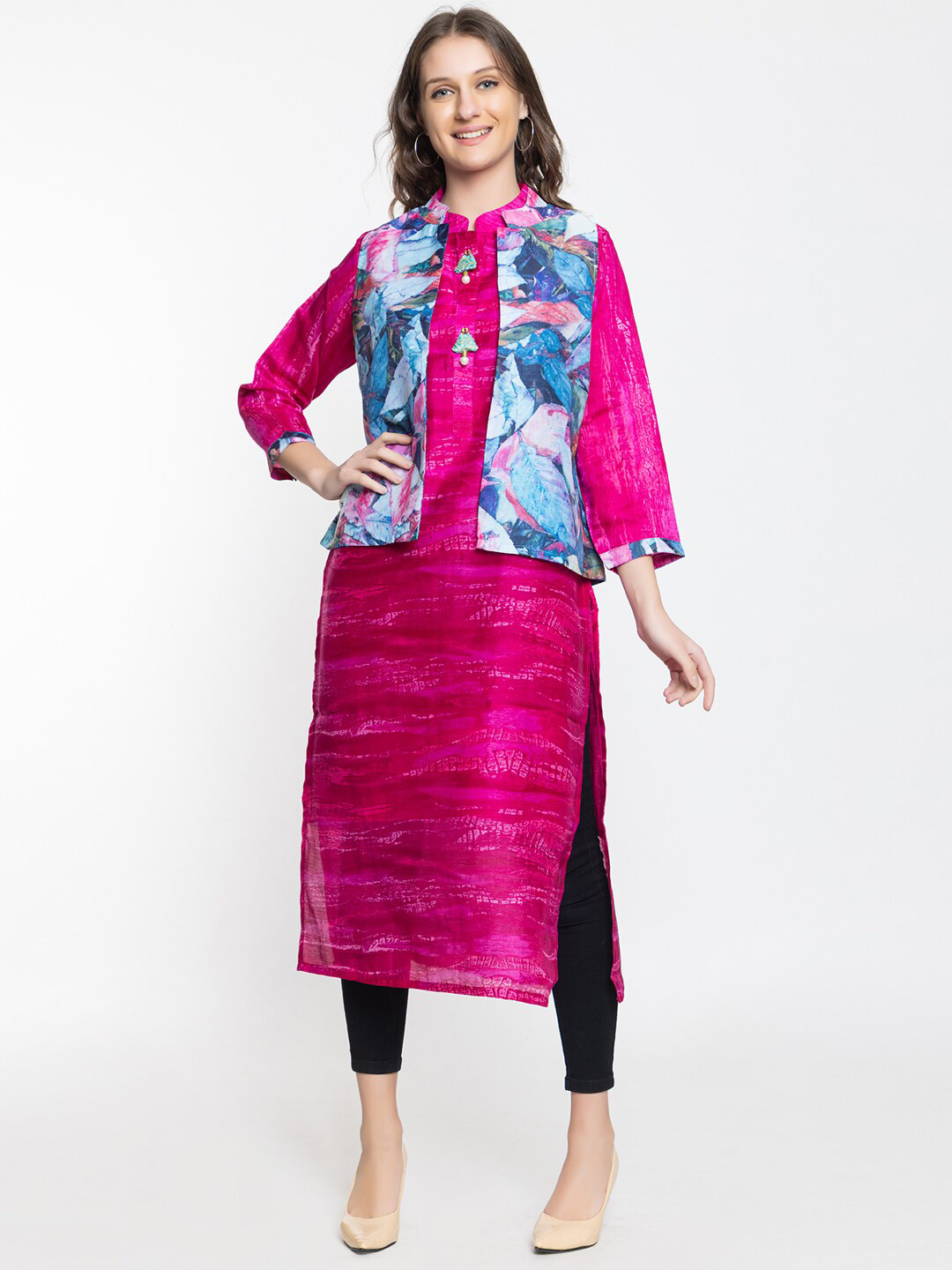 Buy ELTHIA Ethnic Motifs Printed Mandarin Collar Silk Regular Kurta