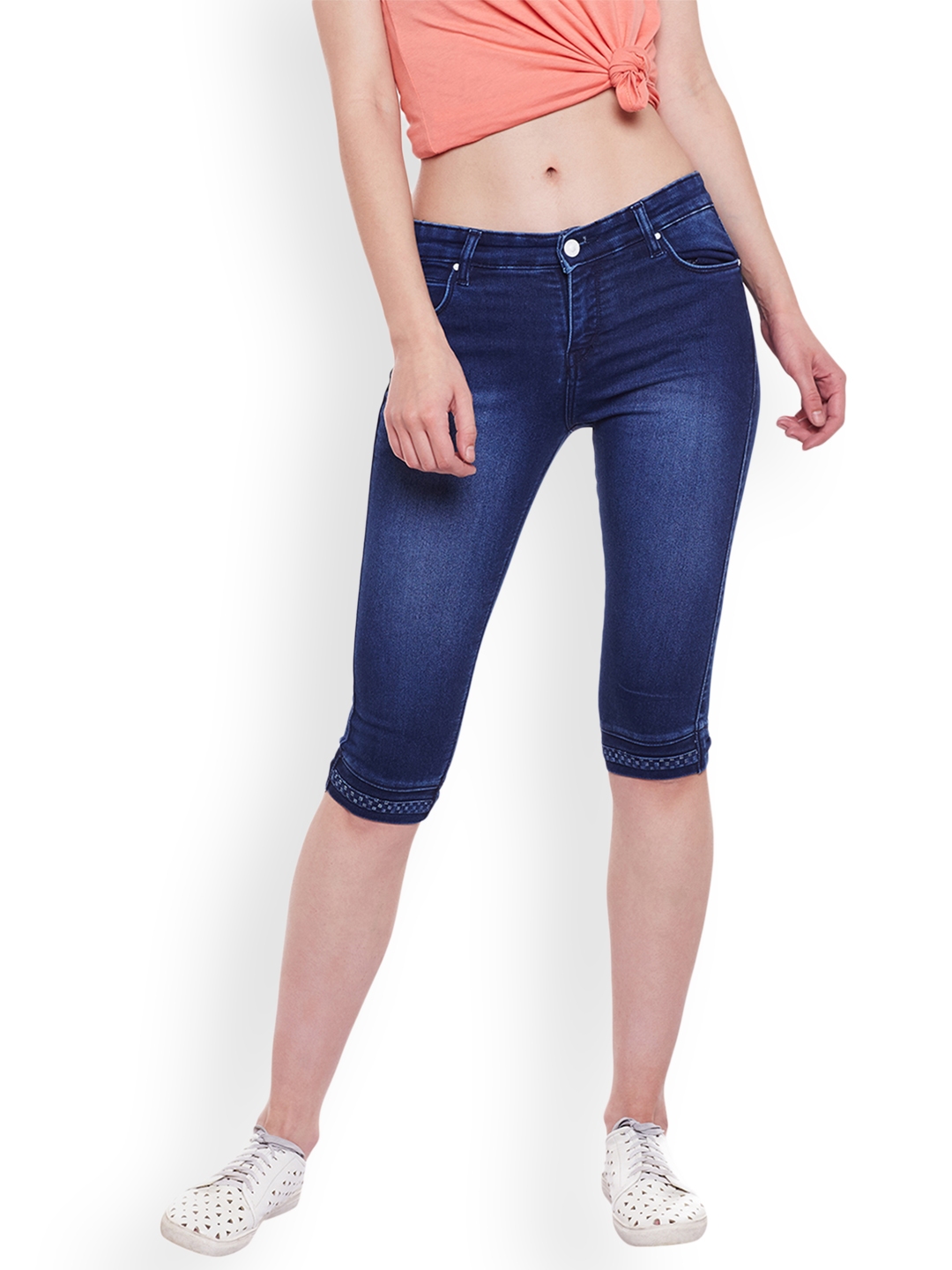 Buy Devis Women Blue Solid Skinny Fit Capris Capris for Women 2421414