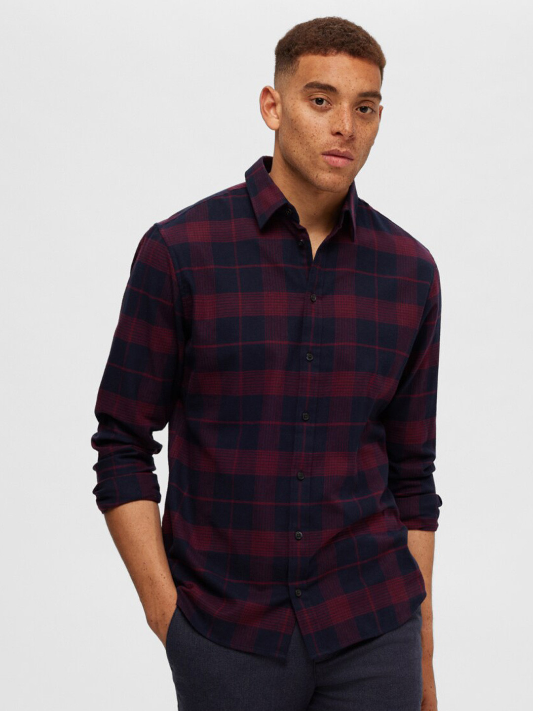Men's Off White Classic Tartan Check Cotton Shirt