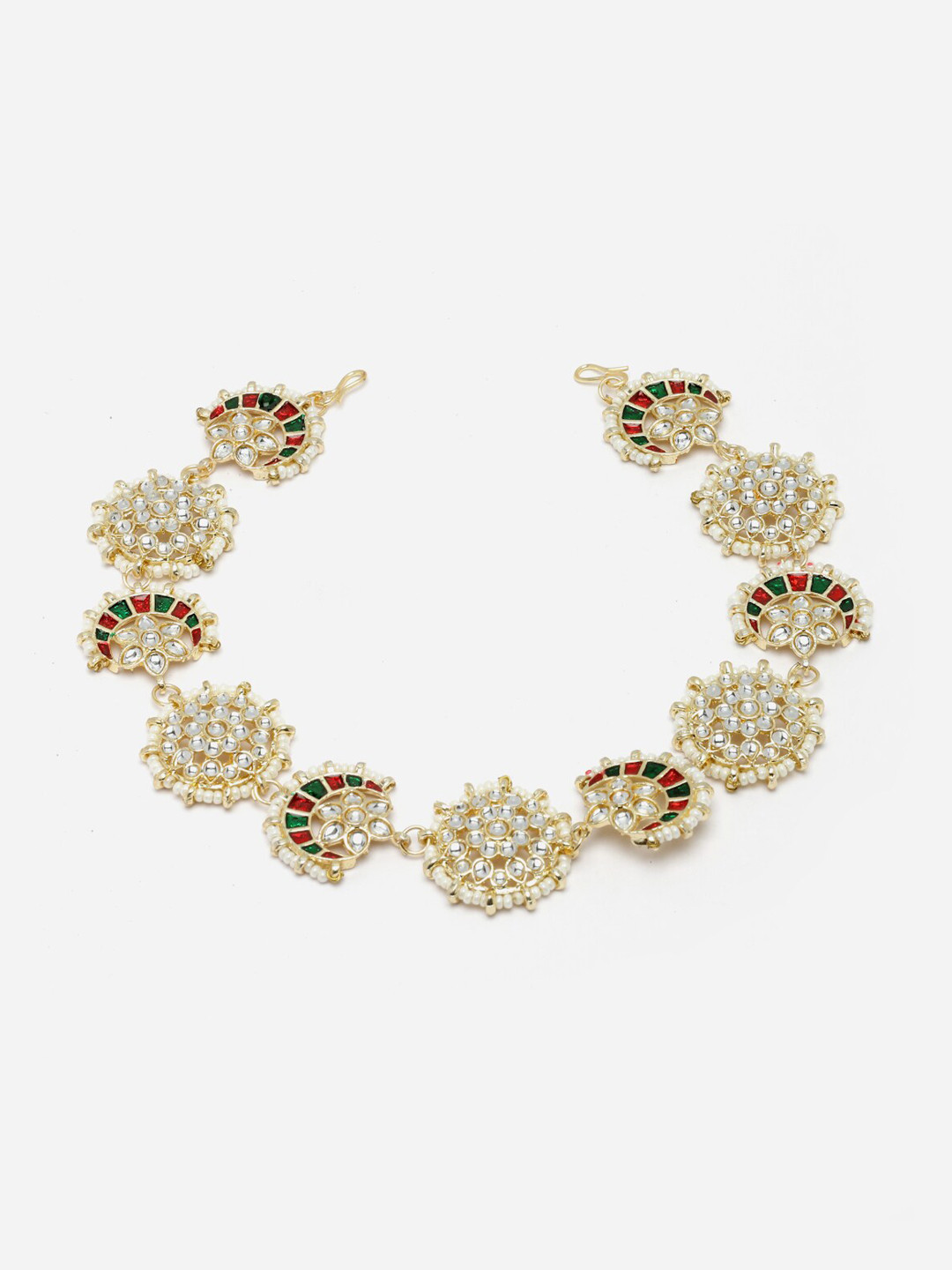 Women Gold Plated White Kundan Studded Pearl Matha Patti main image 1