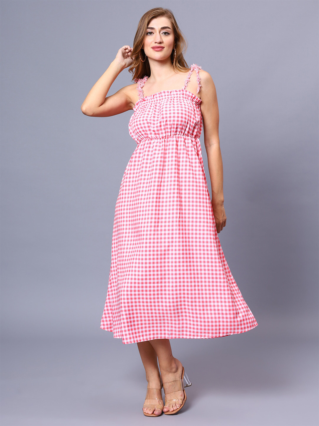 Buy Sipsew Checked Shoulder Strap Empire Dress Dresses for Women