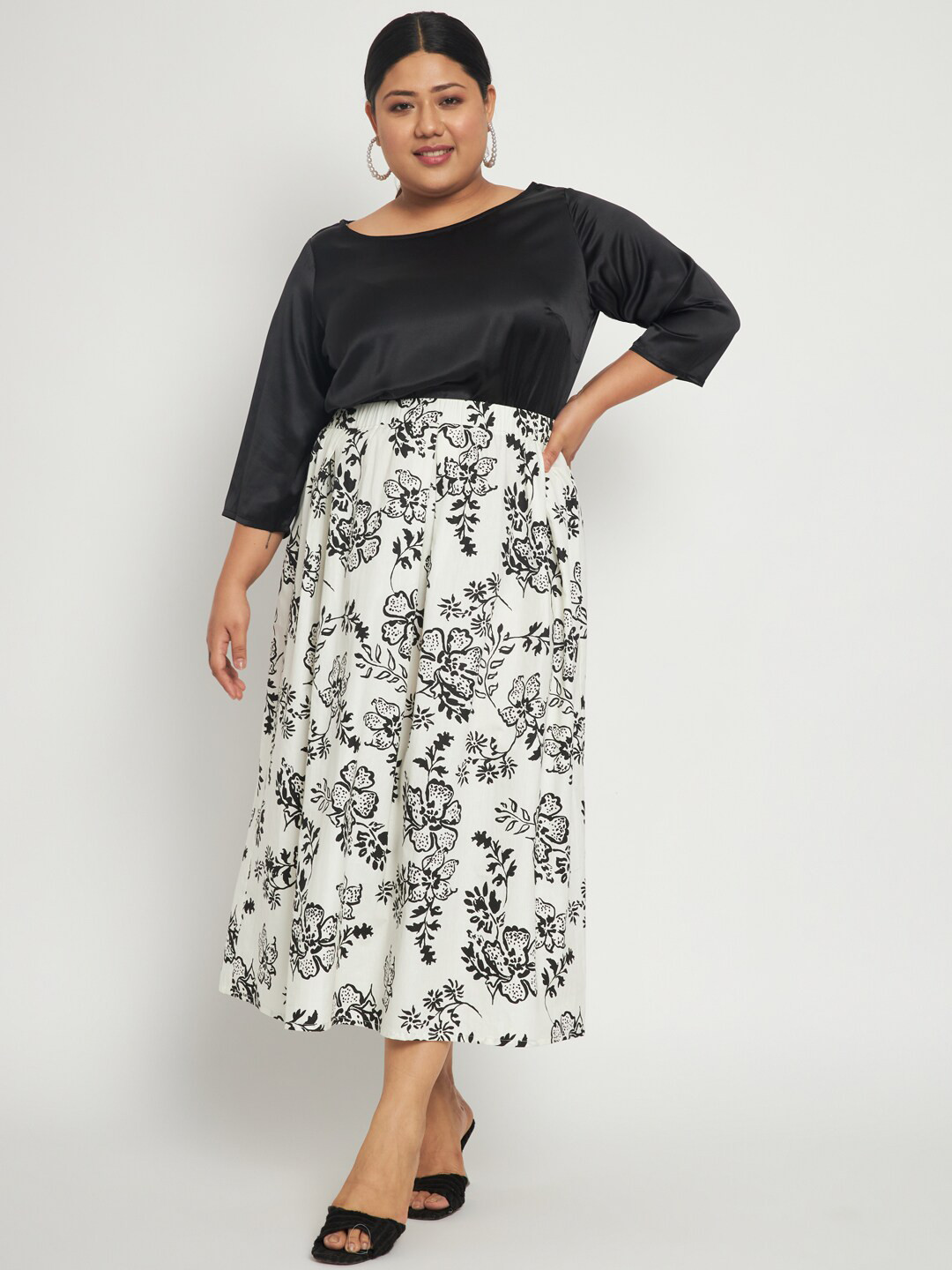 Floral Printed Satin Dress