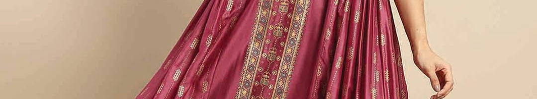 Buy Rangita Women Burgundy Paisley Flared Sleeves Sequinned Anarkali ...