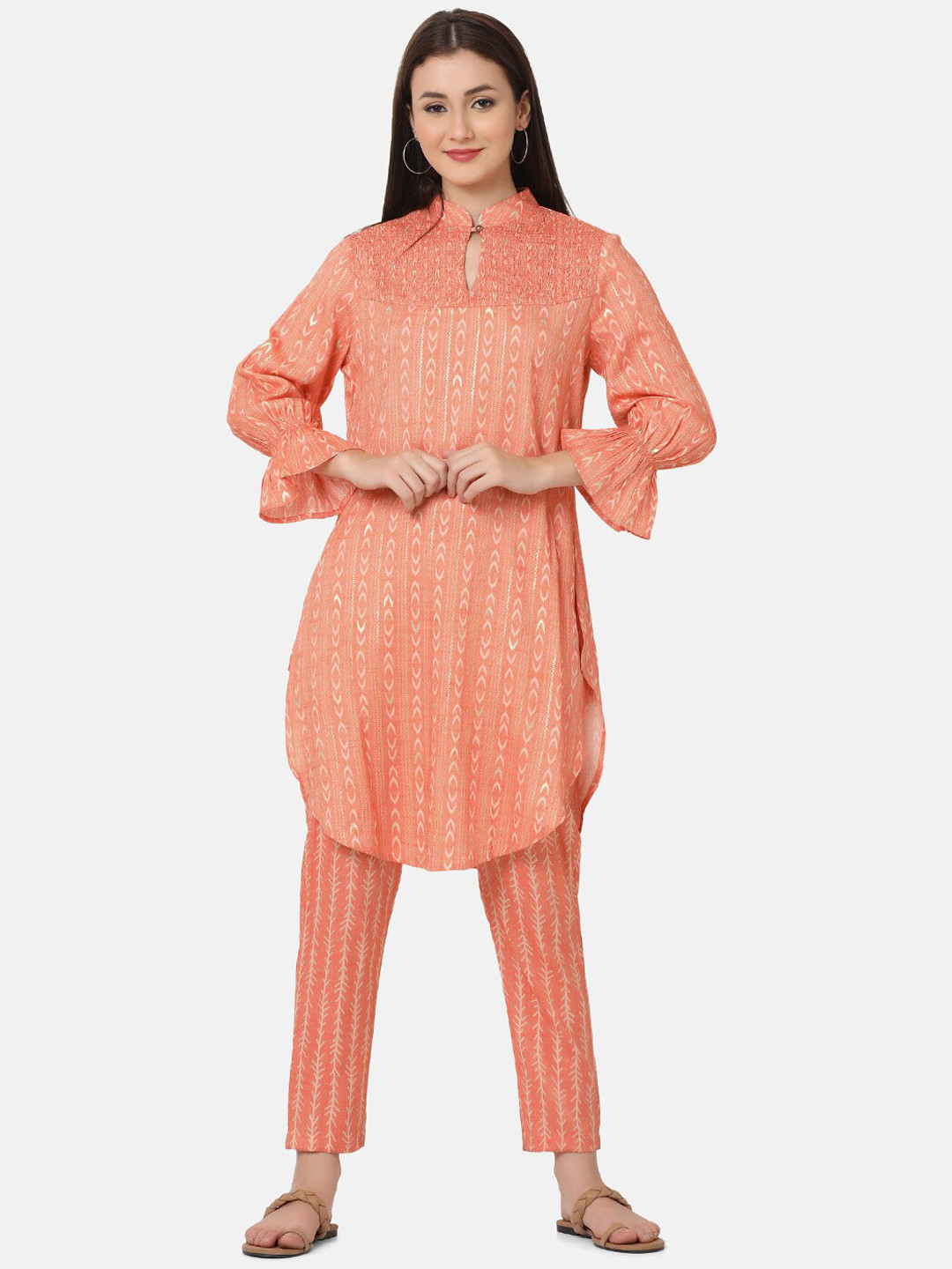 Buy FFU Ethnic Motifs Printed Mandarin Collar Bell Sleeves Kurta With