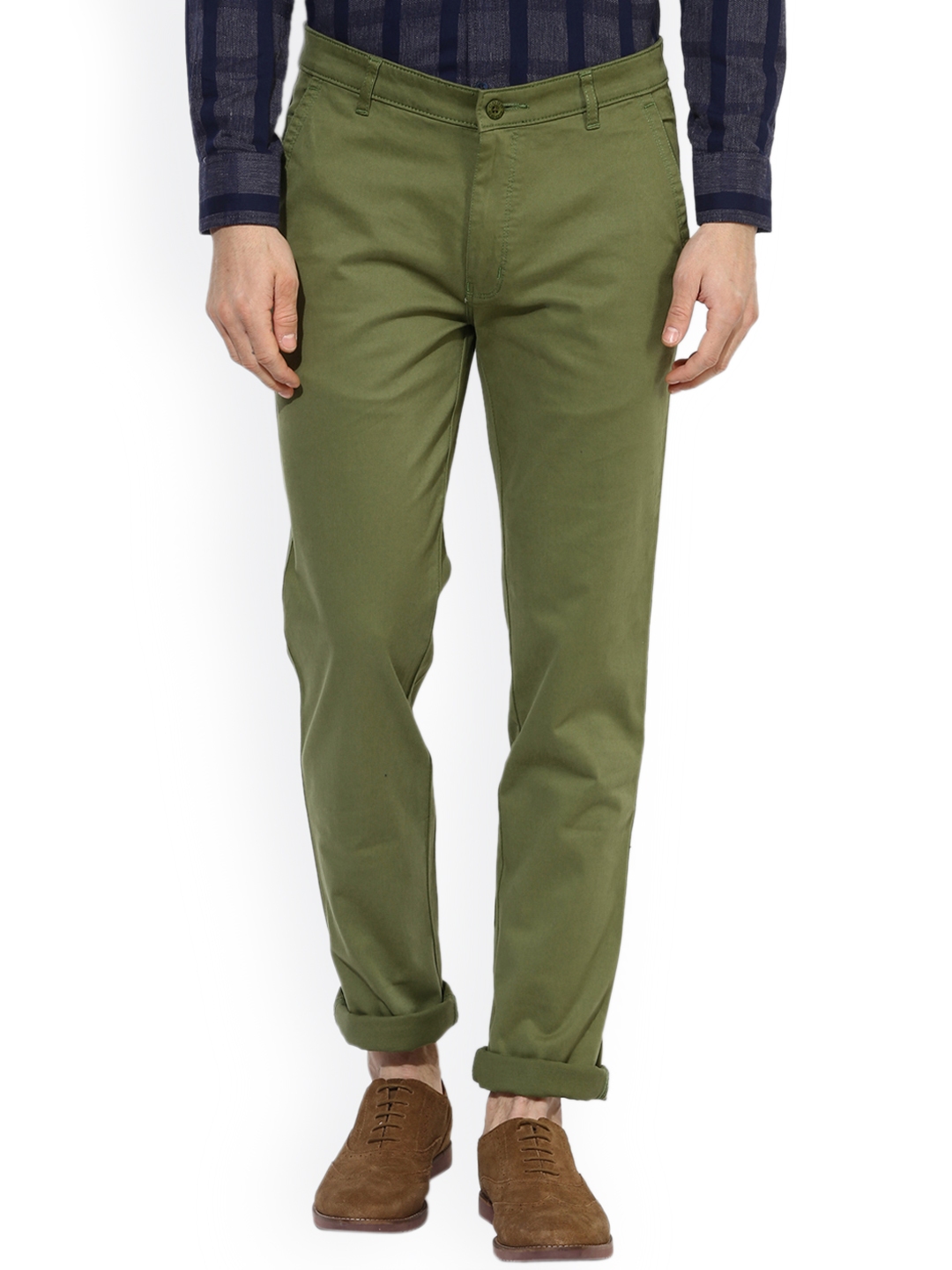 Buy COBB Men Olive Green Comfort Slim Fit Solid Chinos - Trousers for ...