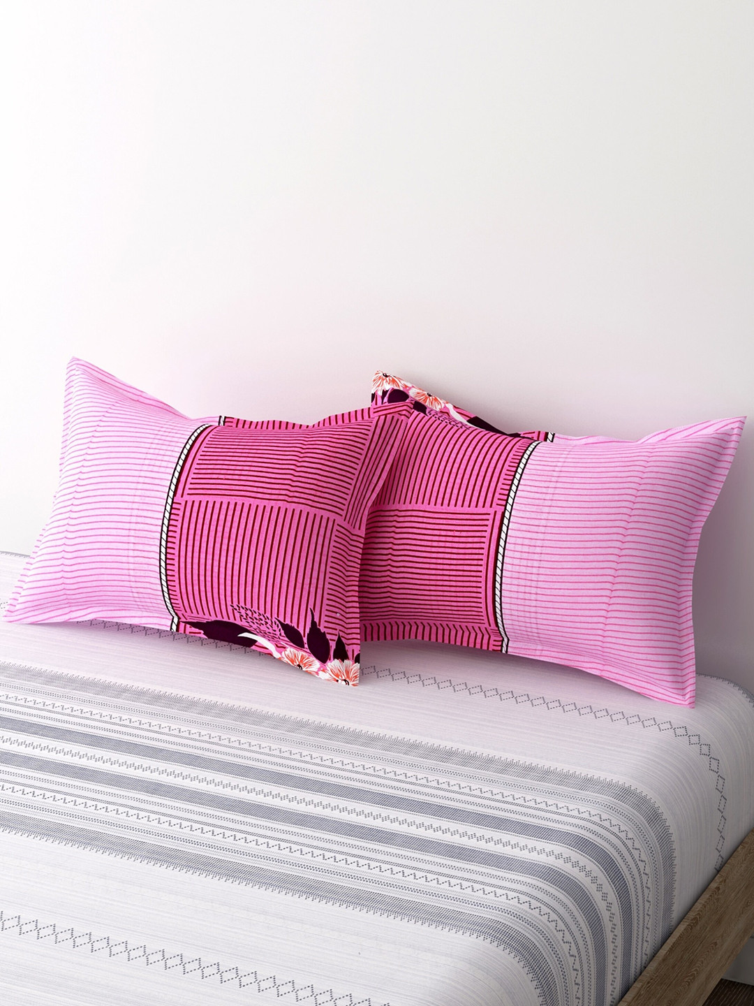 Buy Salona Bichona Pink 2 Pieces Abstract Printed Pure Cotton Pillow