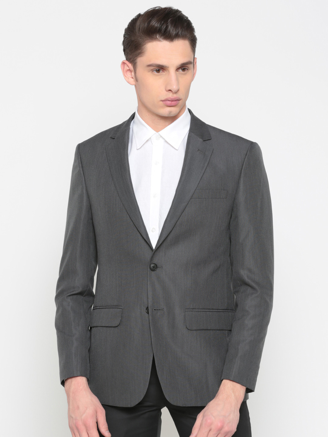 Buy Peter England Grey Solid Tailored Fit Single Breasted Formal Blazer