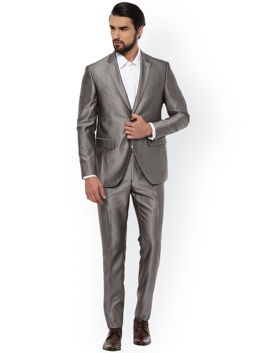 Buy Peter England Grey Slim Fit Single Breasted Party Suit Suits for
