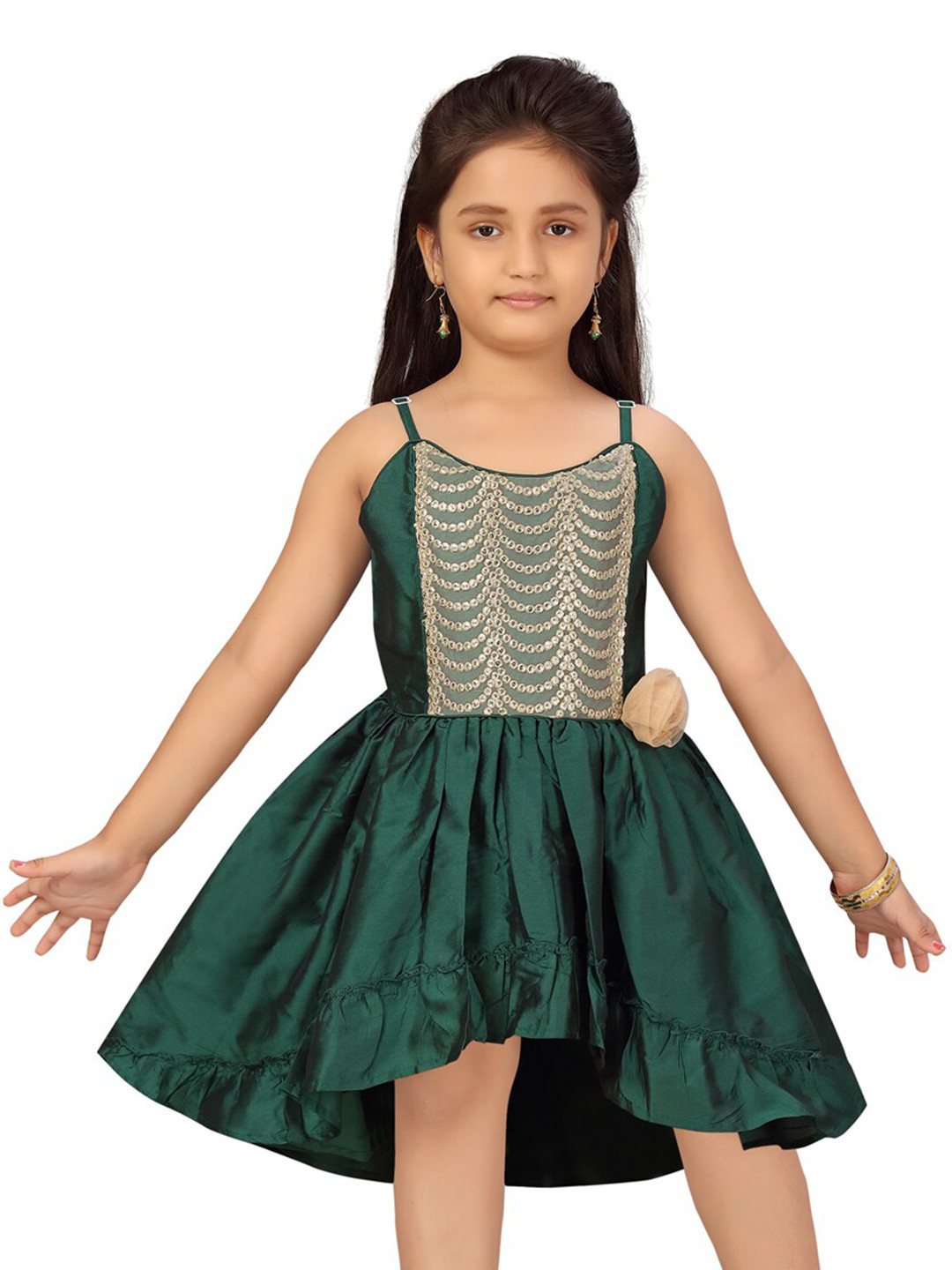 Babyhug Sleeveless Fit & Flared Tiered Sequinned Embellished Peter Pan Collared & Bow Applique Mesh Party Frock - Lavender