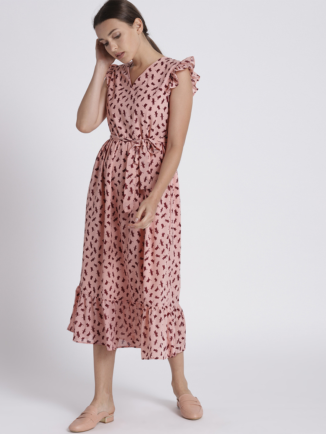 Women Peach-Coloured Printed A-Line  Dress