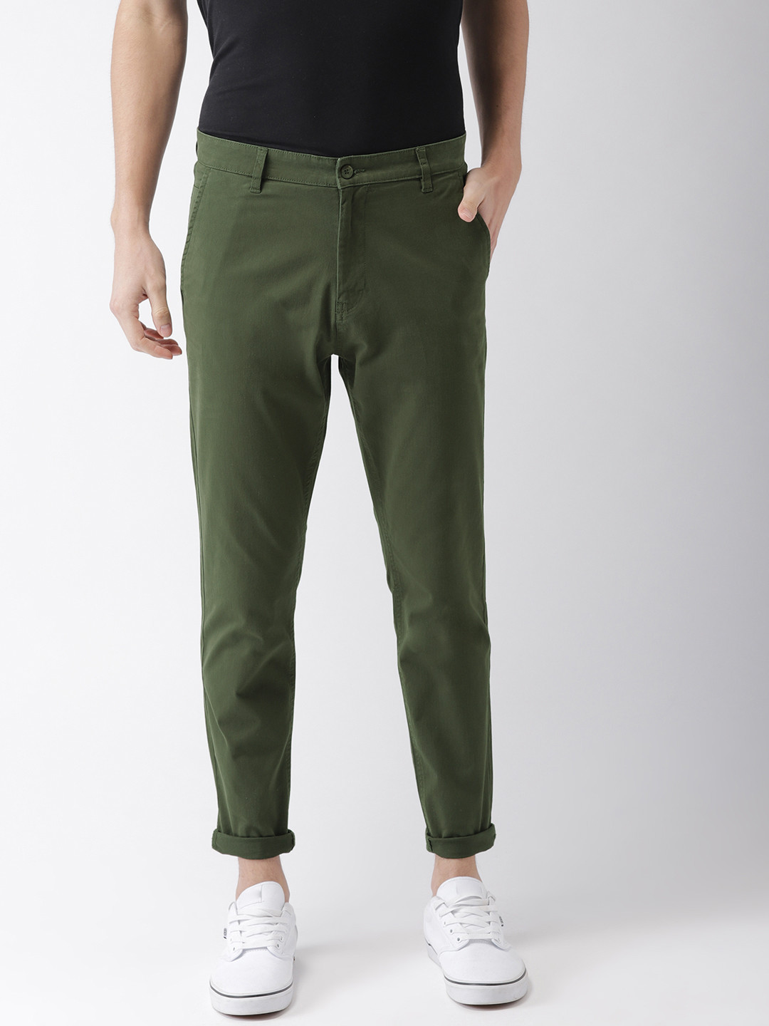 Buy HIGHLANDER Men Olive Green Tapered Fit Chinos Trousers for Men