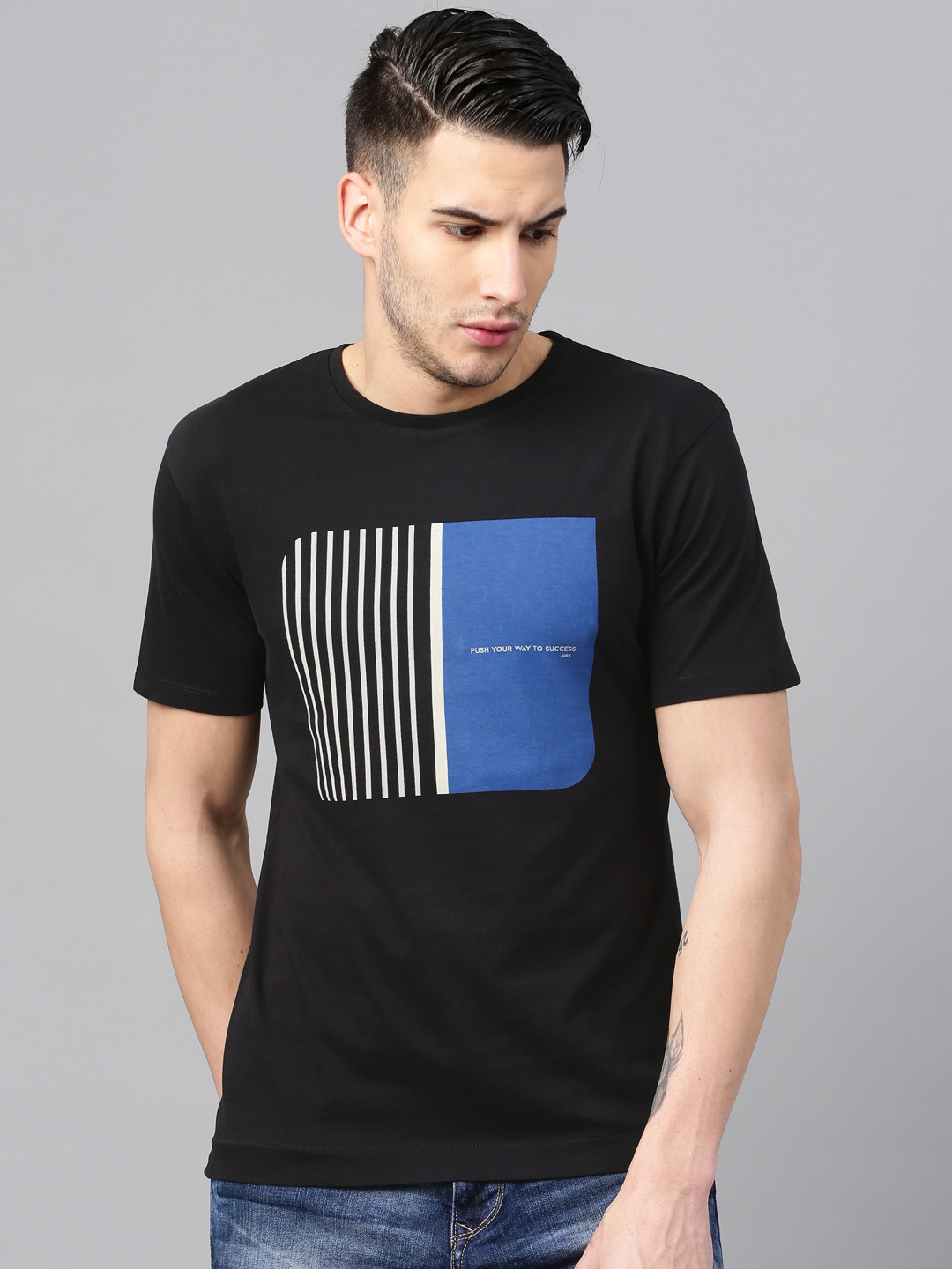 Buy HRX By Hrithik Roshan Men Black Printed Round Neck Pure Cotton T