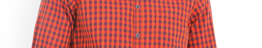 Buy Indian Terrain Men Rust & Orange Regular Fit Checked Casual Shirt ...