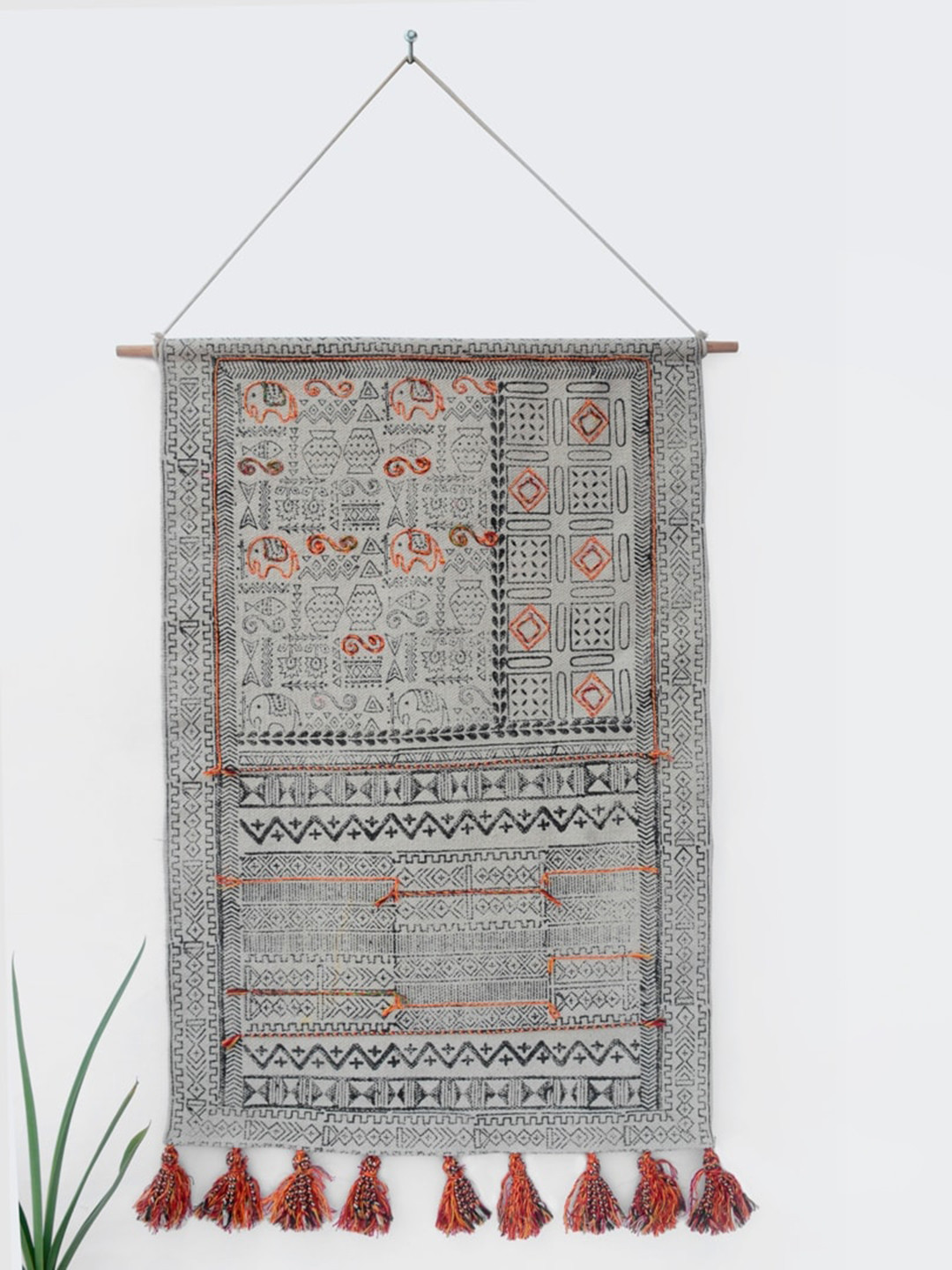 Buy Art Avenue Raffle Beige & Black Printed Cotton Rectangular Wall