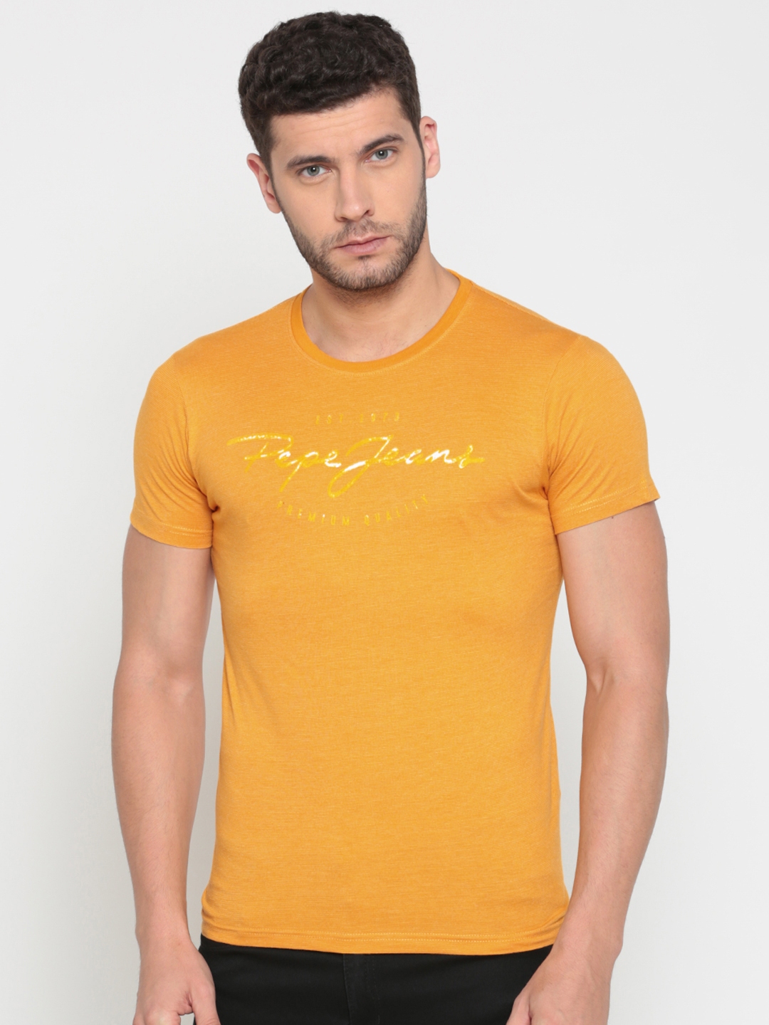 Buy Pepe Jeans Men Mustard Solid Round Neck T Shirt - Tshirts for Men ...