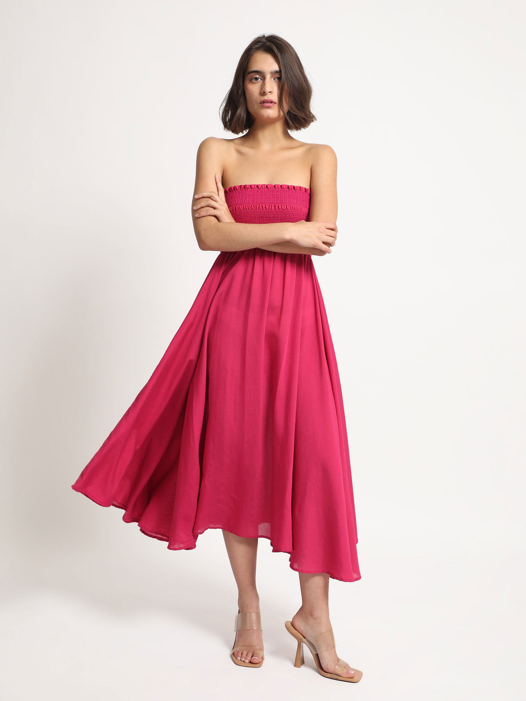 Smocked Printed Tube Dress