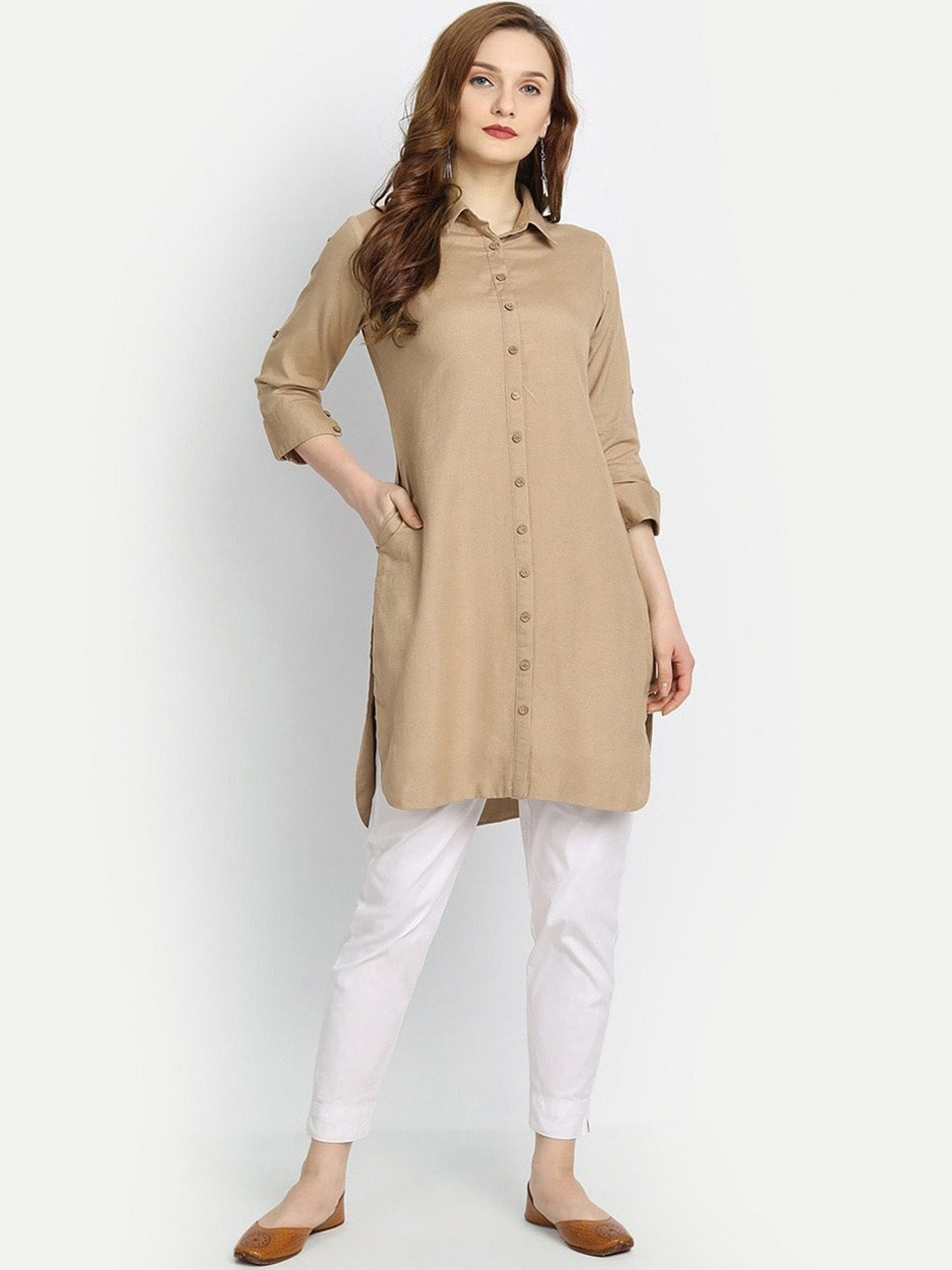Buy SUTI Shirt Collar Roll Up Sleeves A Line Kurta Kurtis for Women