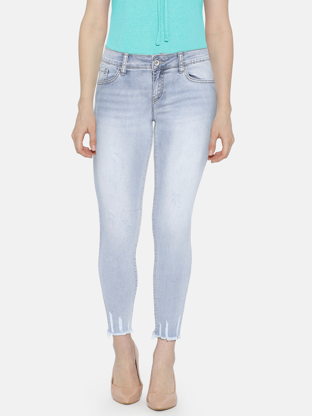 Buy Deal Jeans Women Blue Skinny Fit Mid Rise Clean Look Cropped