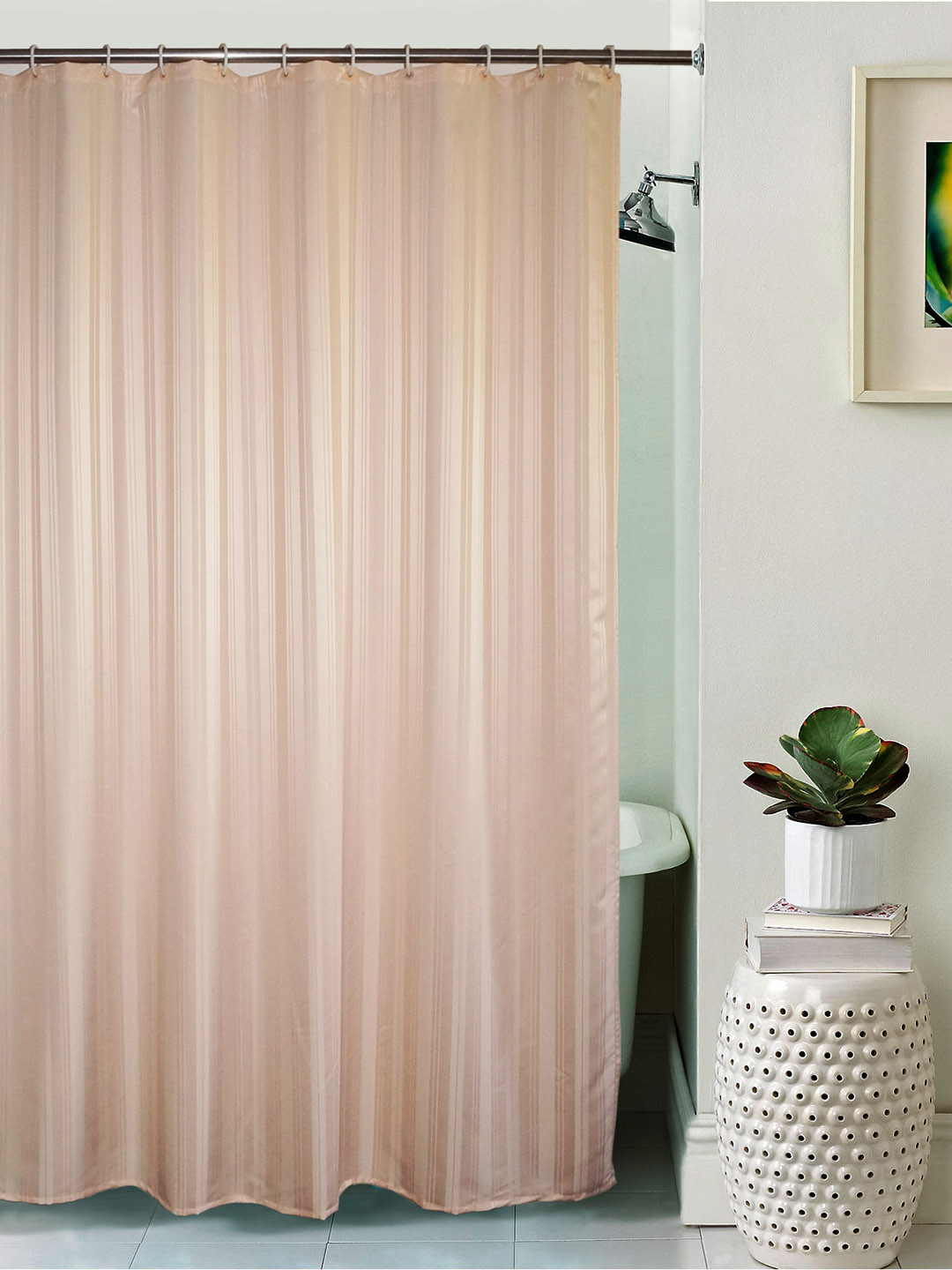Buy Lushomes Unidyed Peach Polyester Shower Curtain With Eyelets