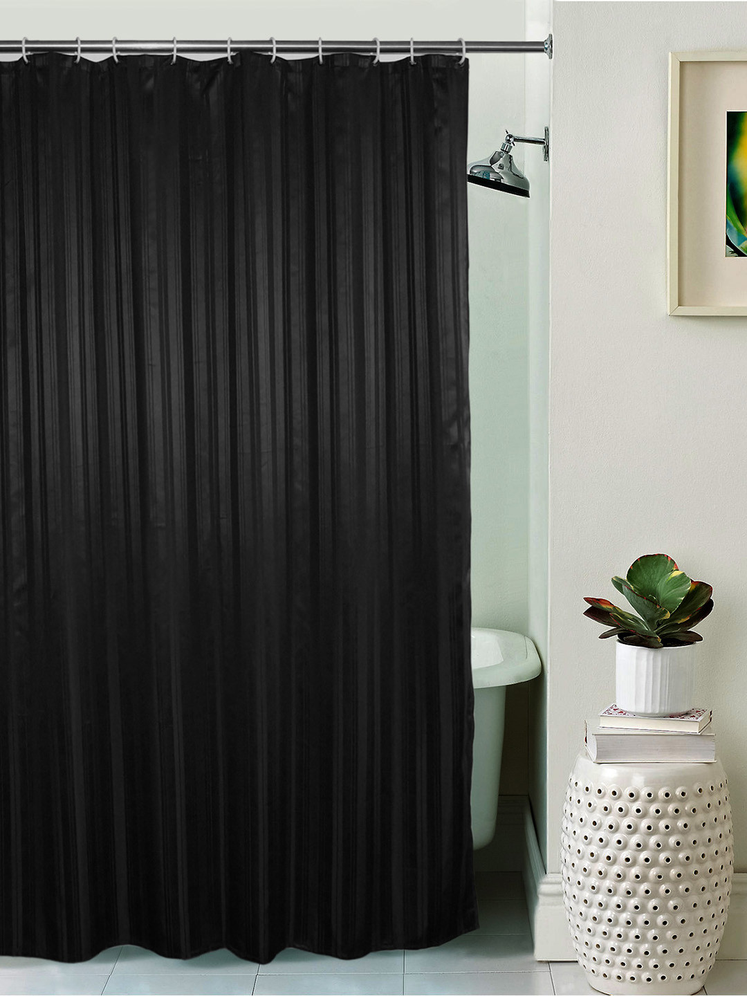 Buy Lushomes Unidyed Black Polyester Shower Curtain With Eyelets
