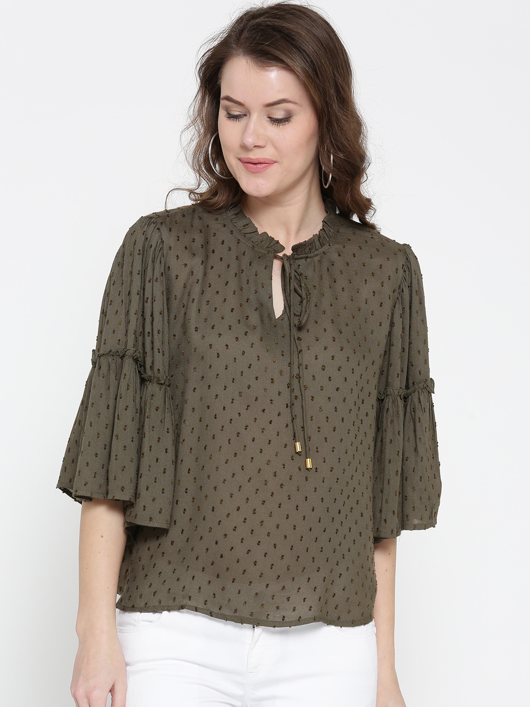 Buy ONLY Women Olive Green Self Design Top - Tops for Women 2427182 ...