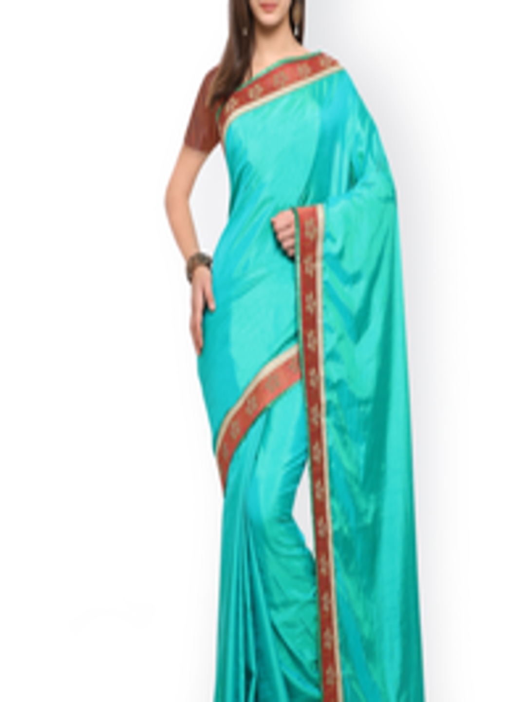 Buy Saree Mall Sea Green Embellished Silk Blend Saree - Sarees for ...