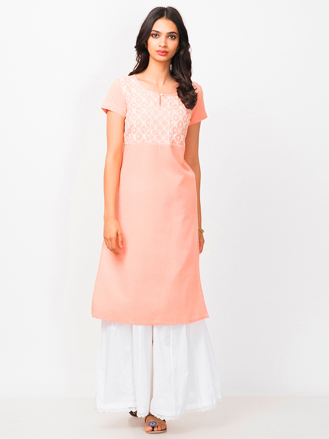 Women's Yoke Design Peach A-Line Kurta