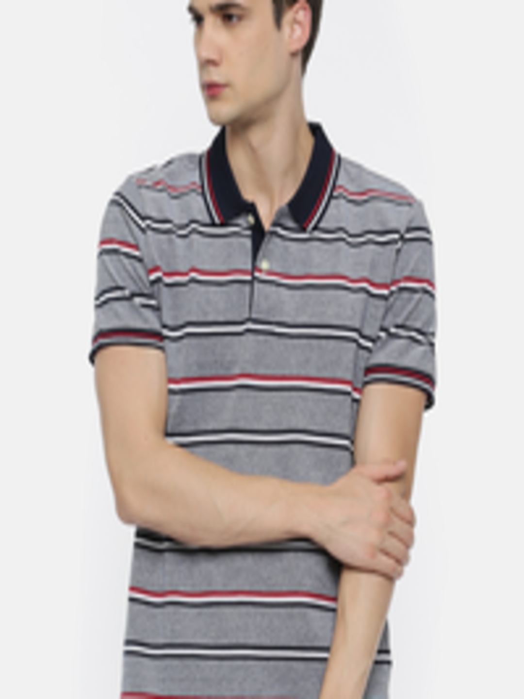 Buy Arrow Sport Men Navy Blue Striped Polo Collar T Shirt - Tshirts for ...