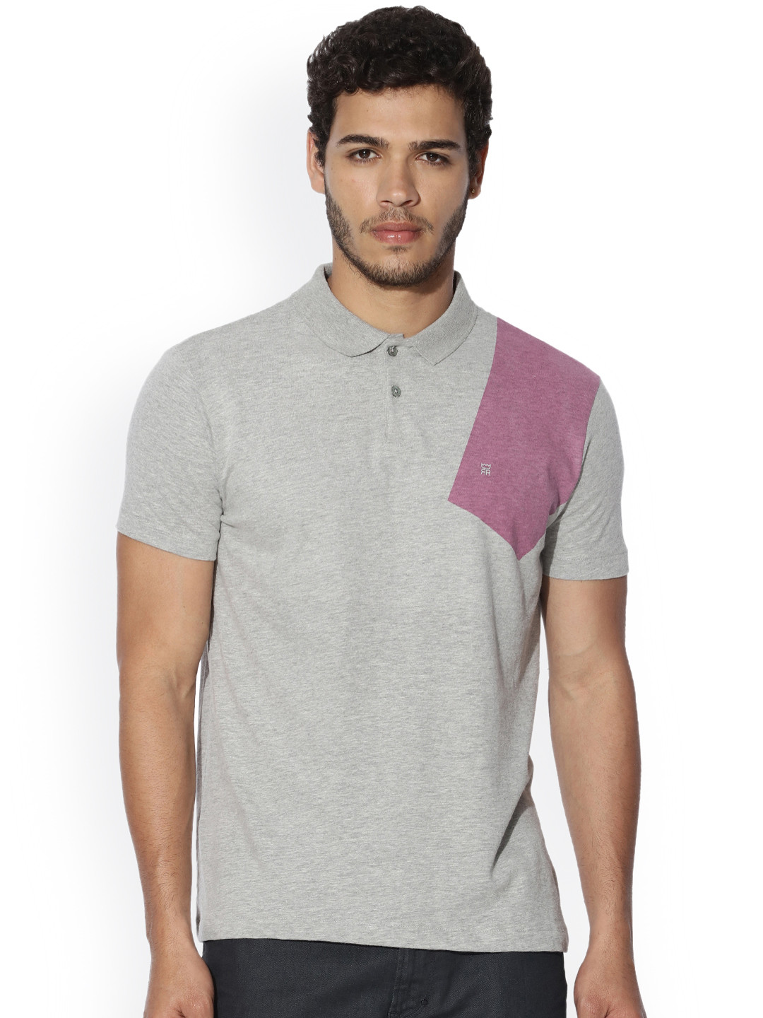 Buy RARE RABBIT Men Grey Colourblocked Polo Collar T Shirt Tshirts