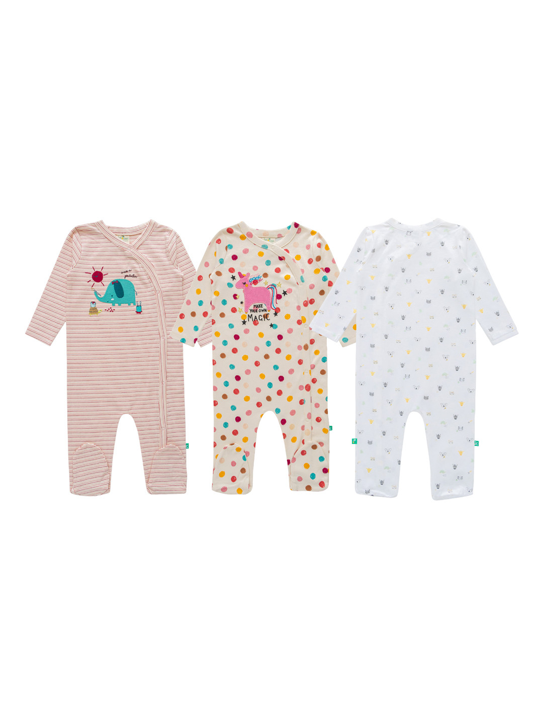 Buy JusCubs Infants Girls Pack Of 3 Printed Cotton Sleepsuits