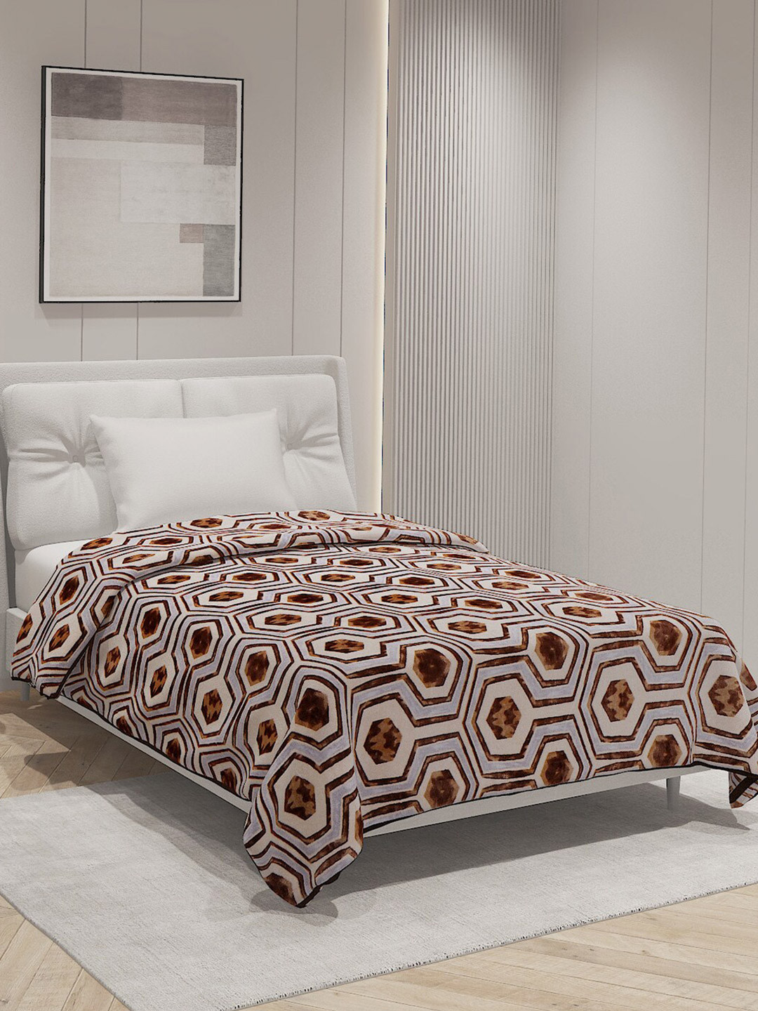 Buy Monte Carlo Beige & Brown Geometric AC Room 233 GSM Single Bed