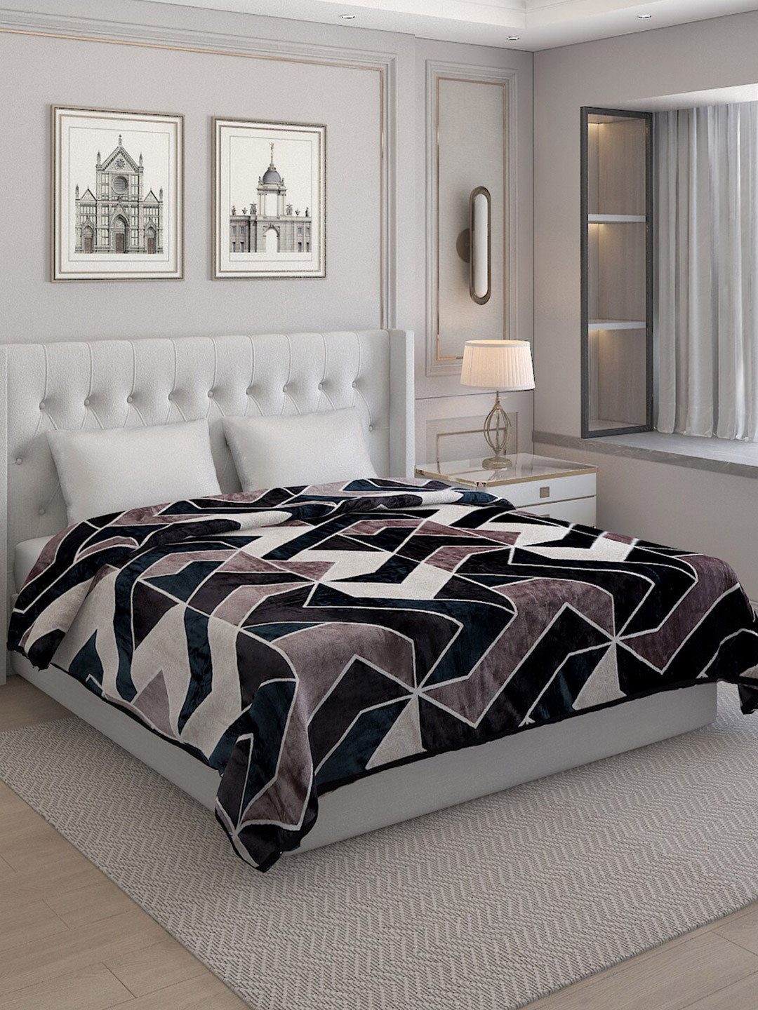 Buy Monte Carlo Beige & Brown Geometric AC Room 300 GSM Double Bed