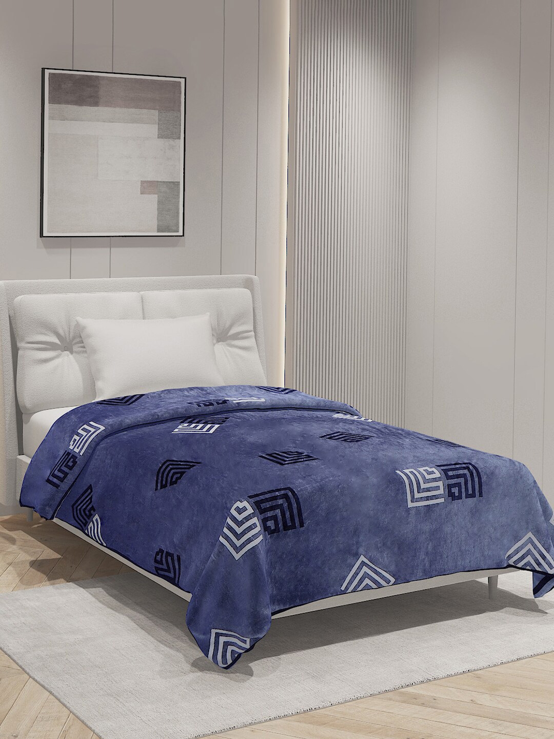 Buy Monte Carlo Blue Geometric AC Room 233 GSM Single Bed Blanket