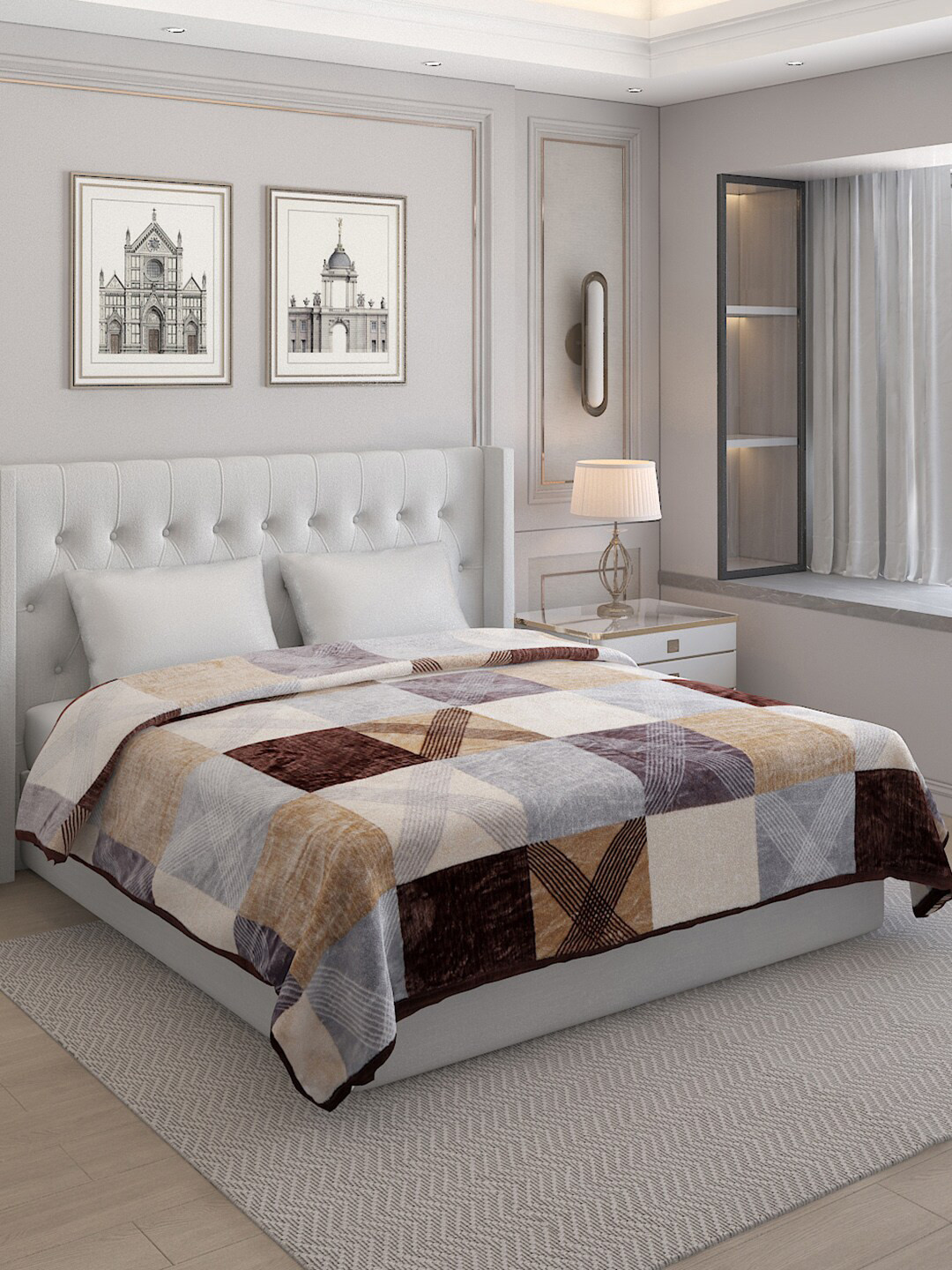 Buy Monte Carlo Beige & Brown Geometric AC Room 300 GSM Double Bed