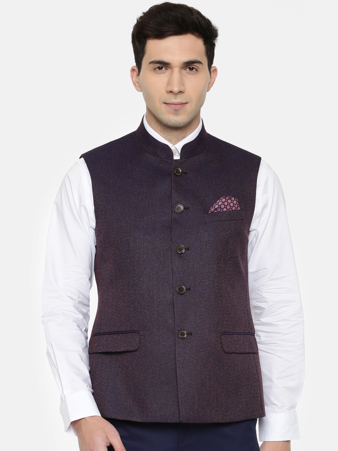 Buy Arrow Purple Solid Body Tailored Fit Nehru Jacket - Nehru Jackets ...