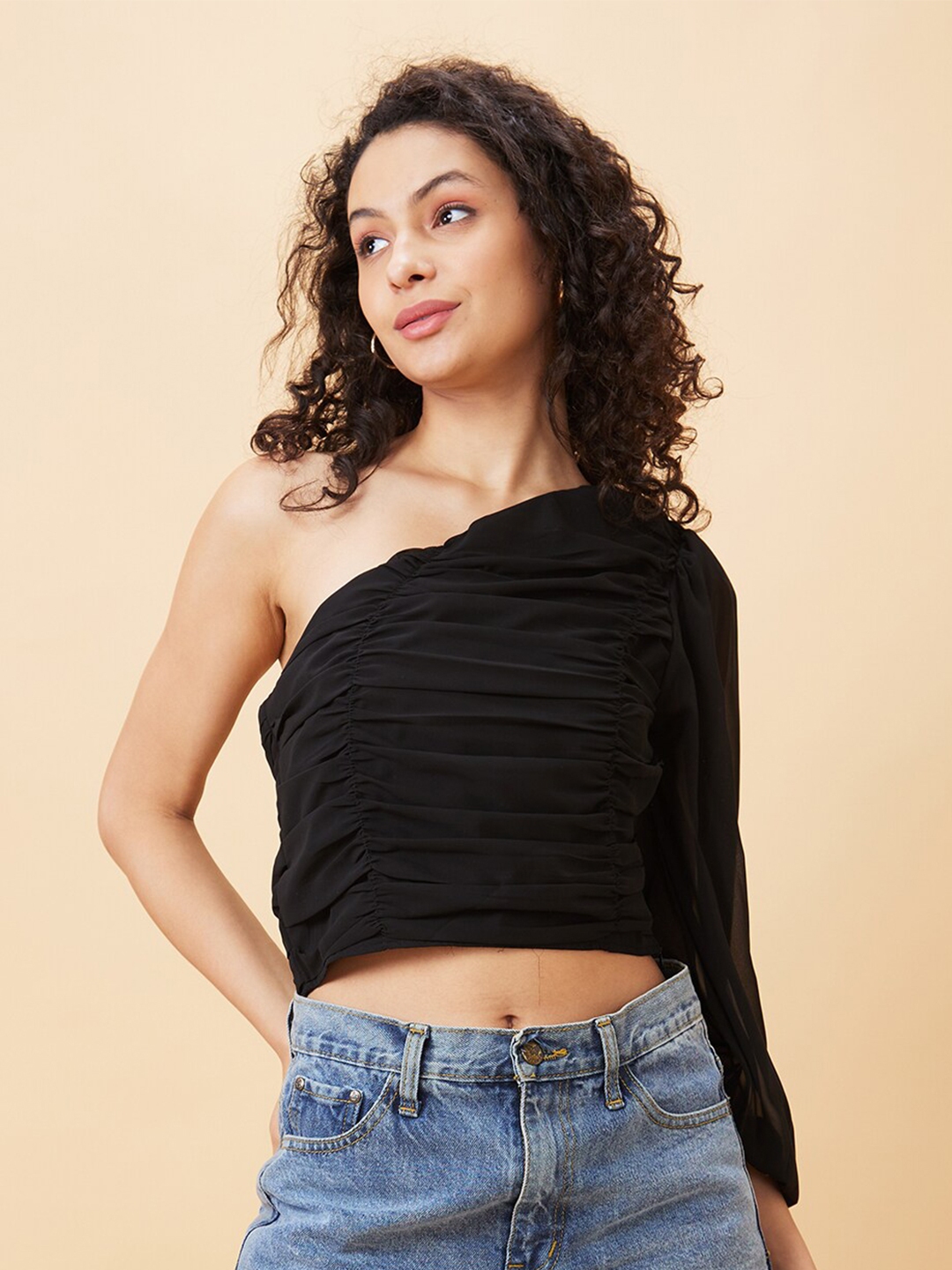 Buy Globus One Shoulder Ruched Crop Top - Tops for Women 24302064 | Myntra