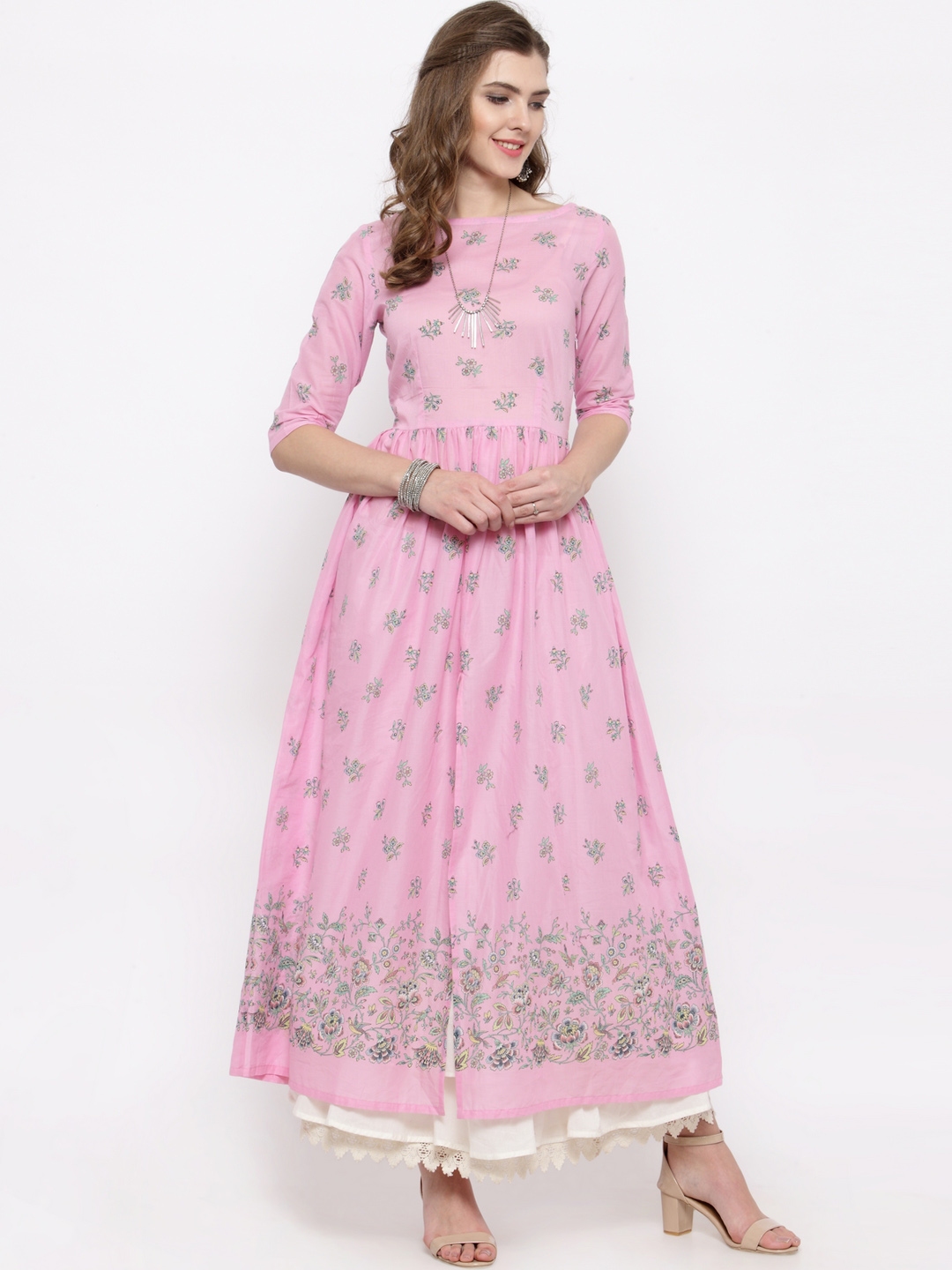 Buy Sera Women Pink & White Printed Kurta With Skirt - Kurta Sets for ...