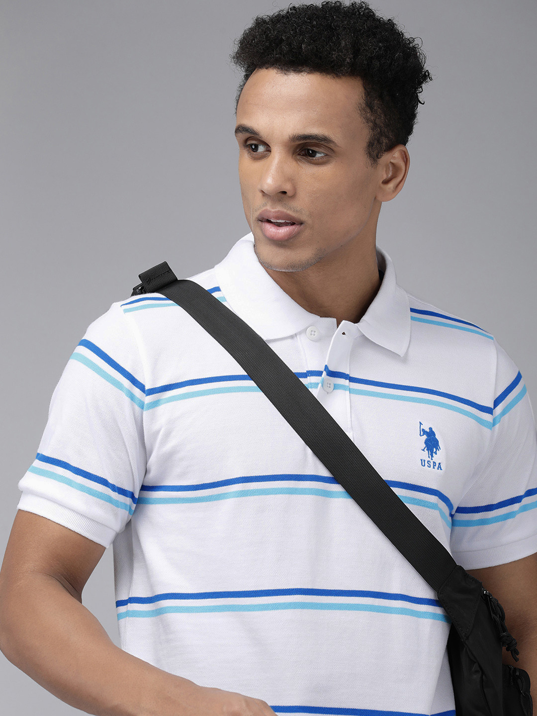 Buy U.S. Polo Assn. Striped Polo Collar Pure Cotton Slim Fit T Shirt