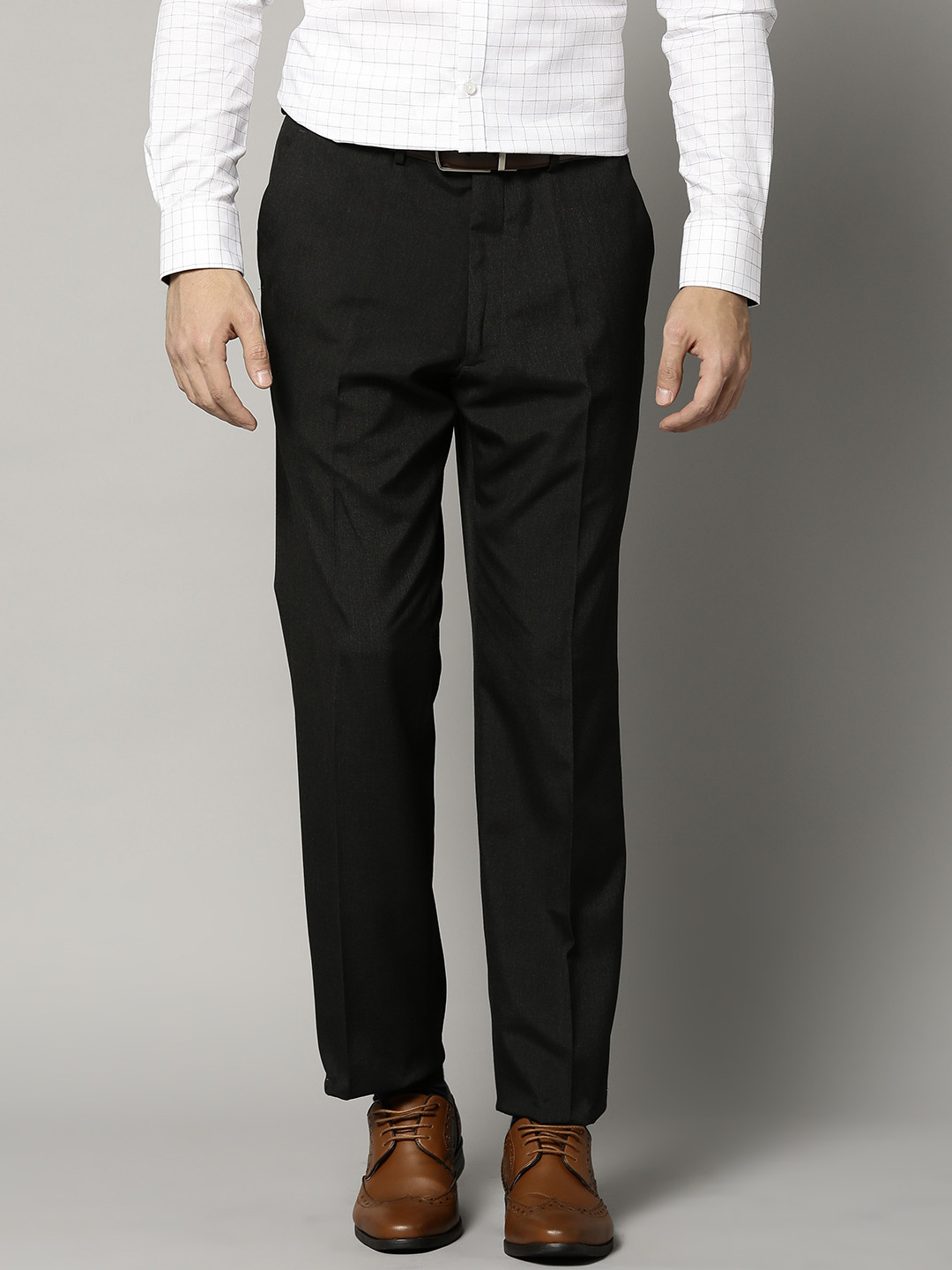 Buy Marks & Spencer Men Charcoal Grey Solid Formal Trousers - Trousers ...