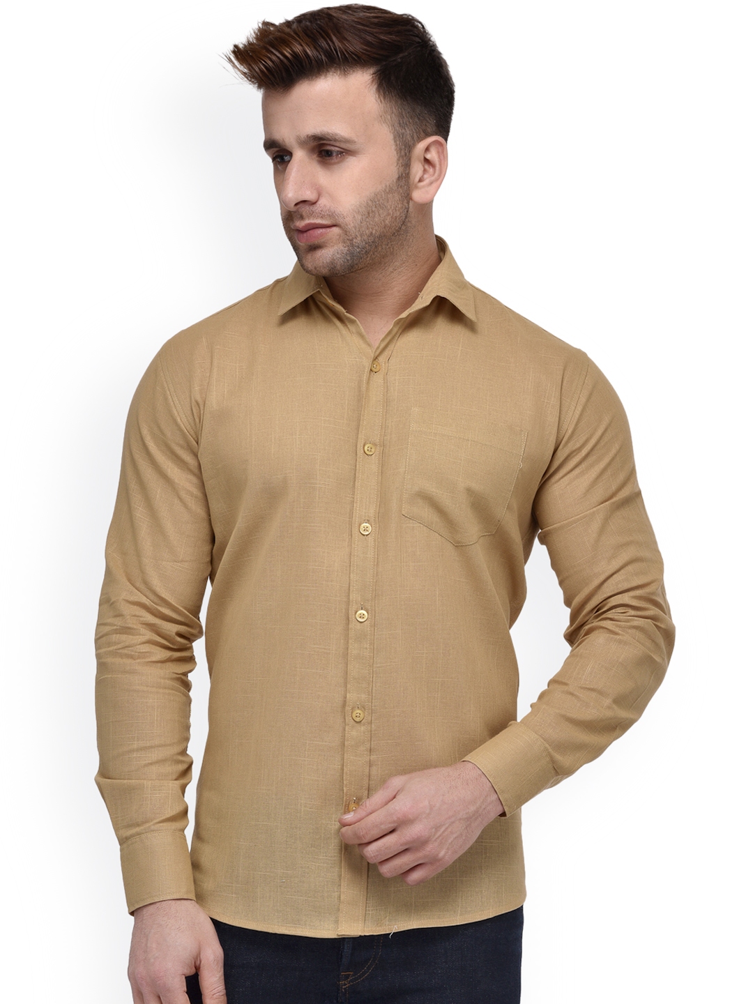 Buy Hangup Men Khaki & Khaki Regular Fit Solid Casual Shirt - Shirts ...
