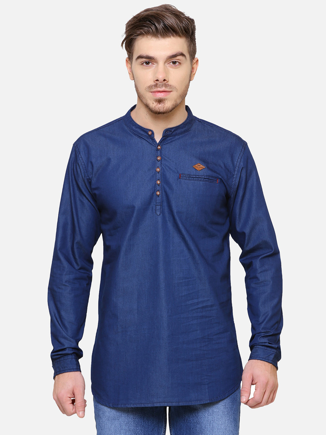 Buy Kuons Avenue Band Collar Indigo Denim Kurta Kurtas for Men 24317066 Myntra