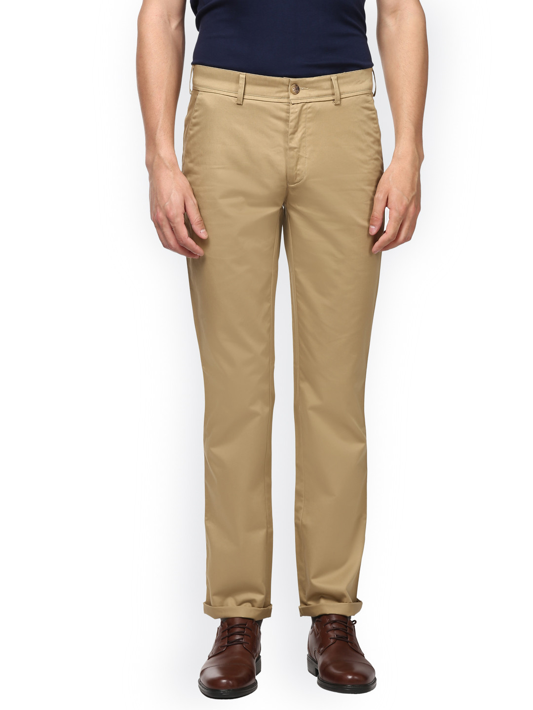 Buy ColorPlus Men Khaki Regular Fit Solid Chinos - Trousers for Men ...