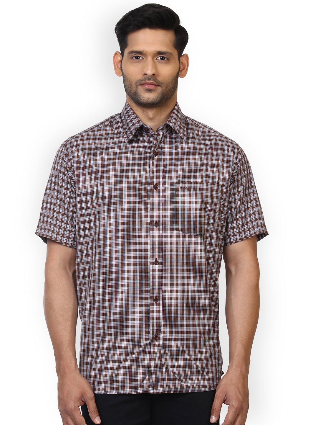 Download Buy ColorPlus Men Brown Classic Regular Fit Checked Casual ...