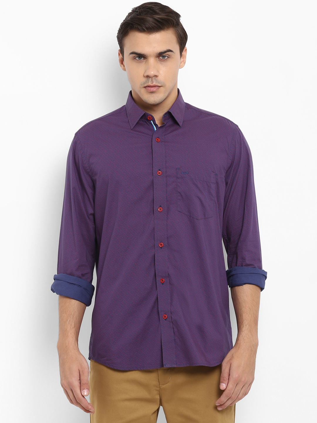 Buy ColorPlus Men Red & Purple Regular Fit Printed Casual Shirt ...