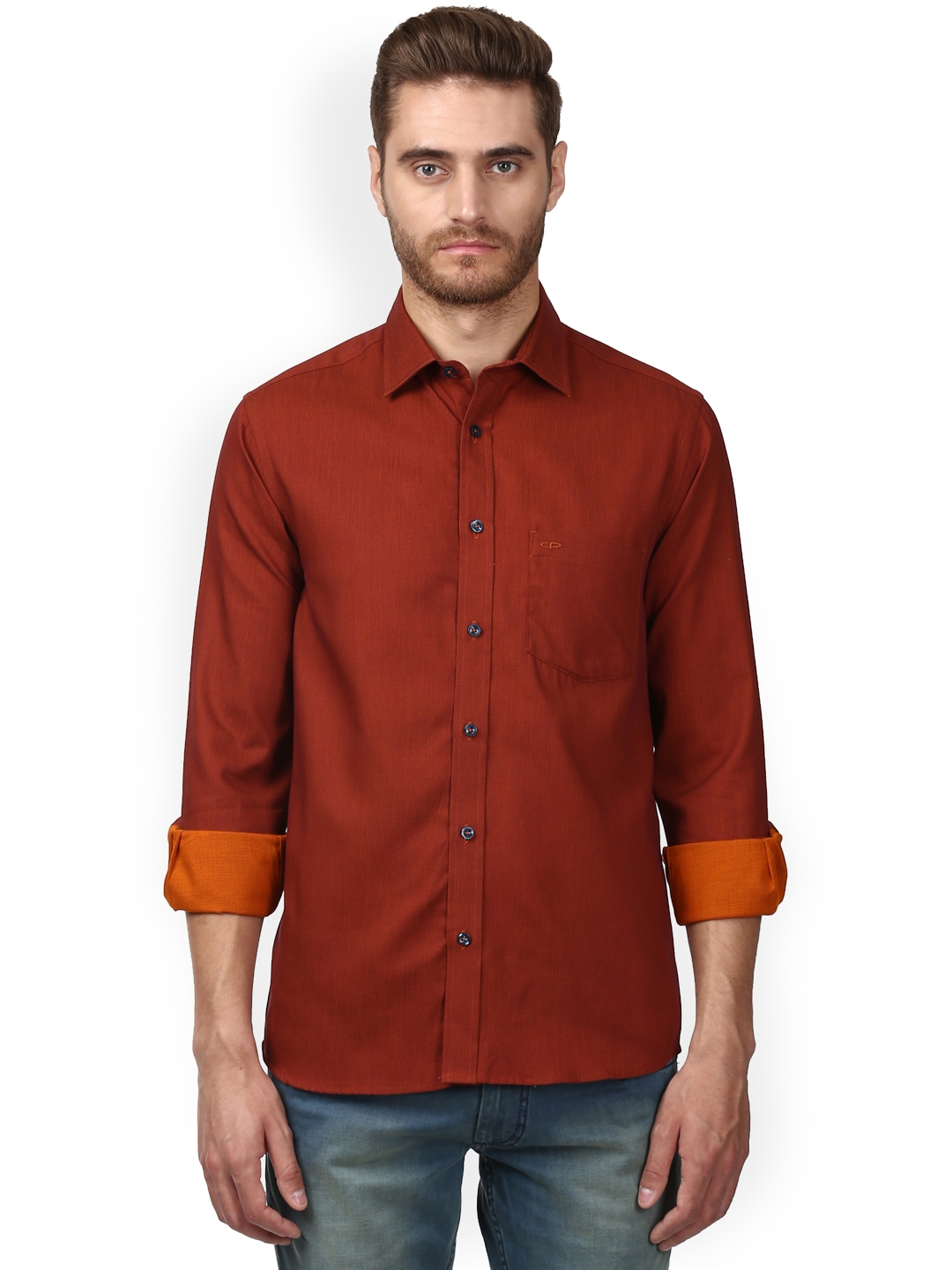Buy ColorPlus Men Rust Regular Fit Solid Casual Shirt - Shirts for Men ... image.