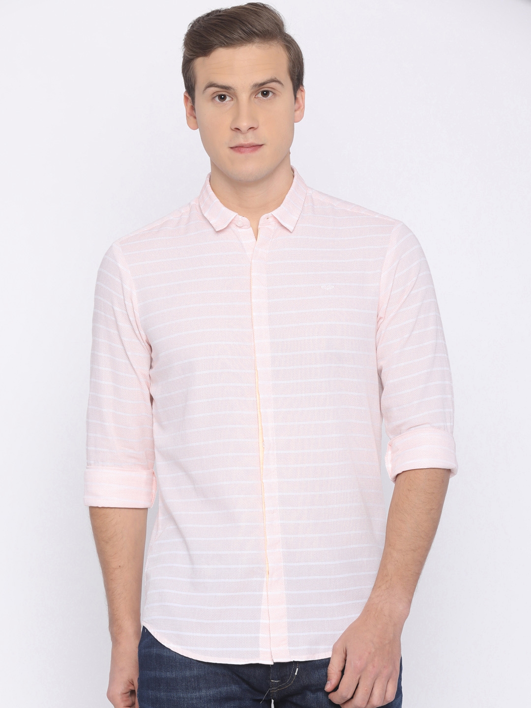 Buy ColorPlus Men Pink & White Contemporary Fit Striped Casual Shirt ...
