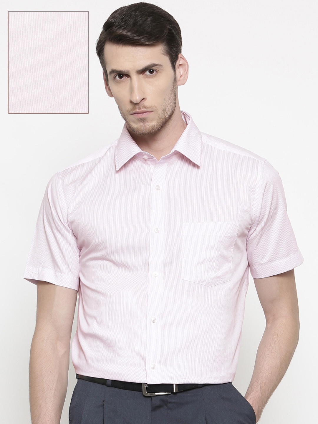Buy Park Avenue Men Beige & Pink Regular Fit Striped Formal Shirt ...
