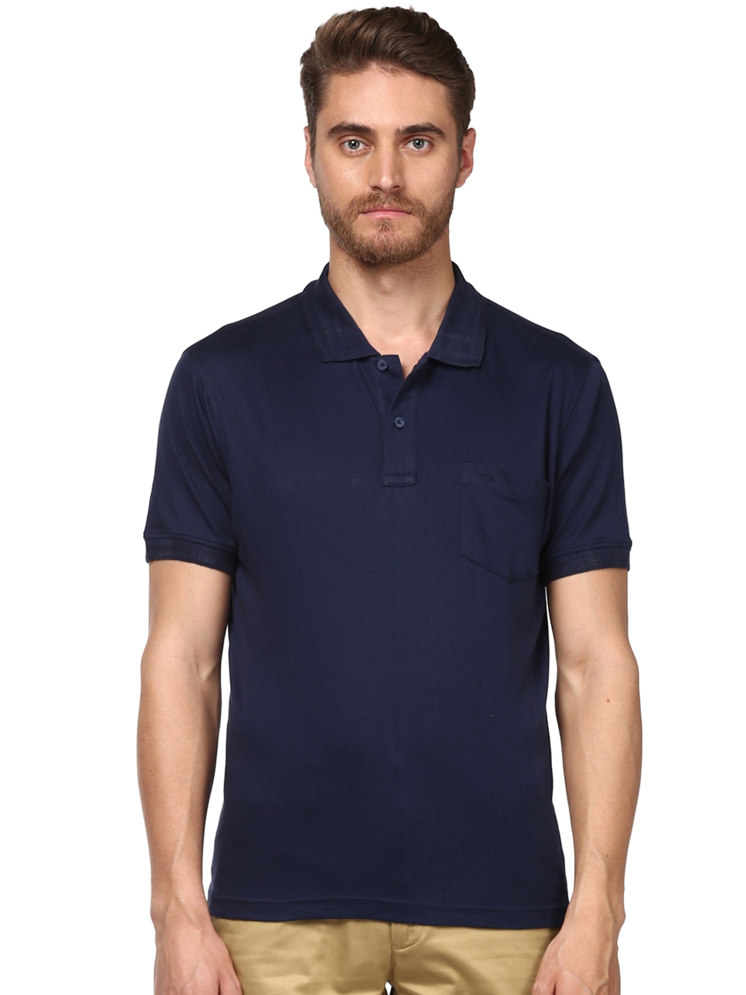 Buy ColorPlus Men Navy Blue Solid Polo Collar T Shirt - Tshirts for Men ...