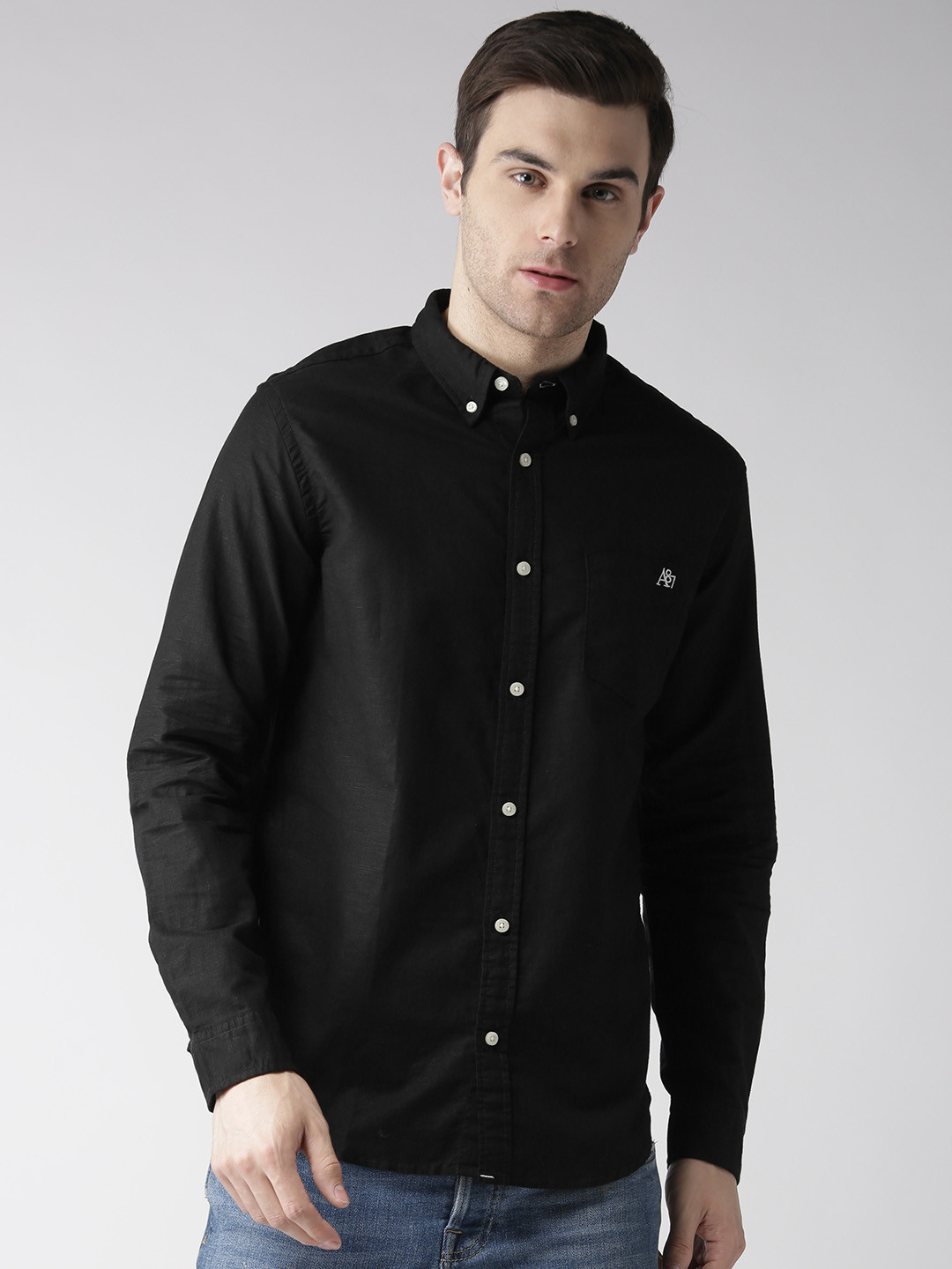 Buy Aeropostale Men Black Regular Fit Solid Casual Shirt - Shirts for ...