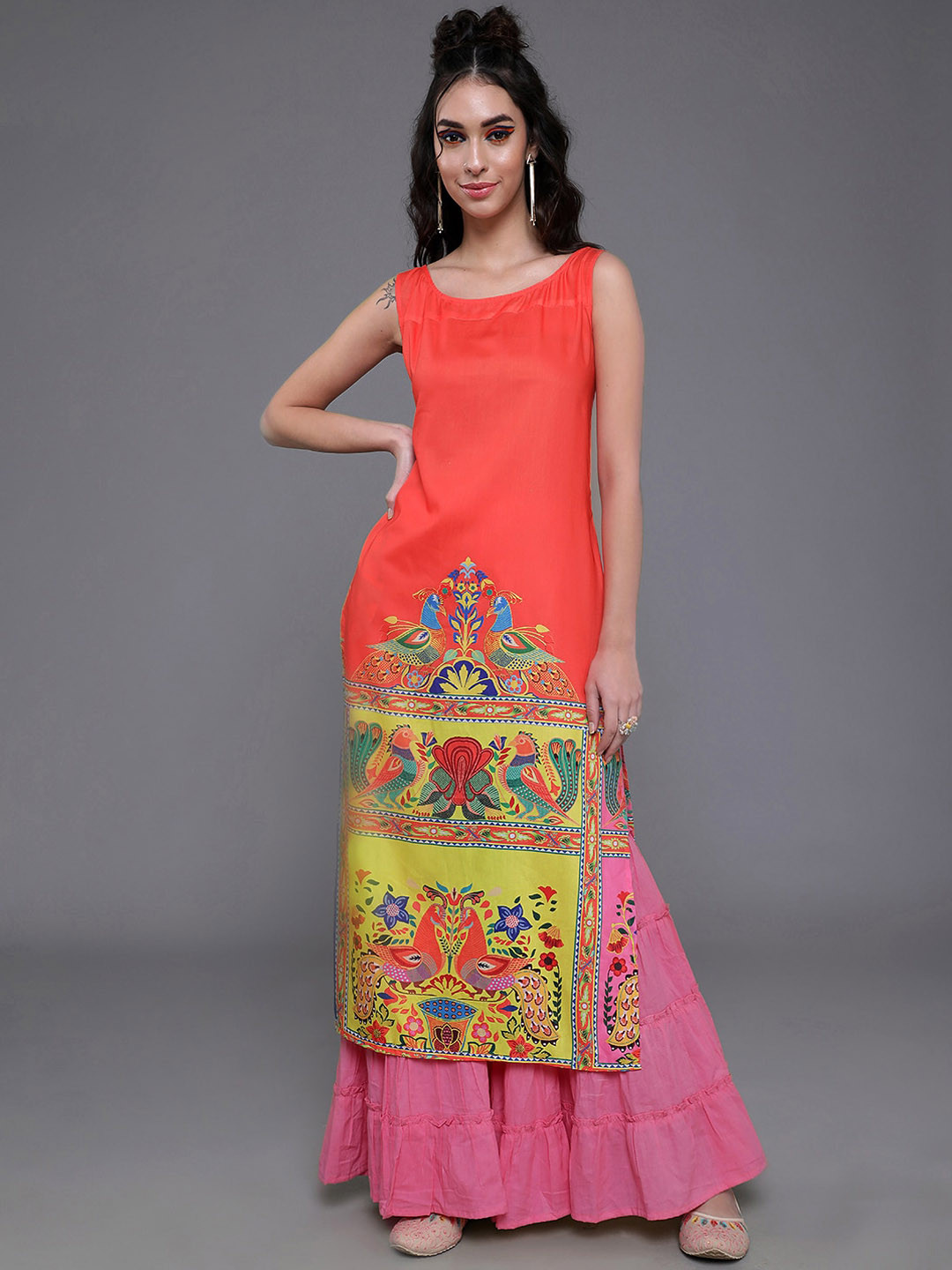 Multi Printed Sleevless Cotton Kurta main image 0